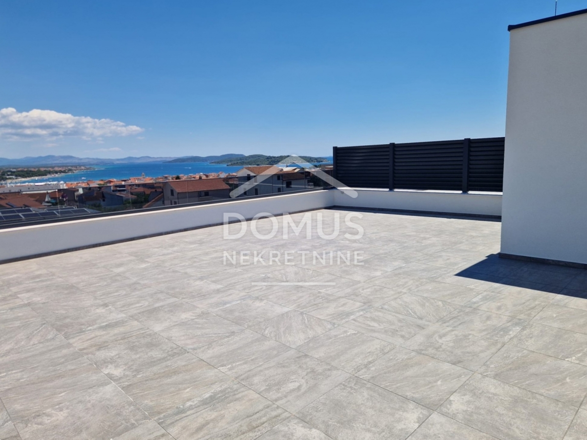 Vodice, new building, 2-room apartment 99,42 m2, with roof terrace 85,40m2 and sea view