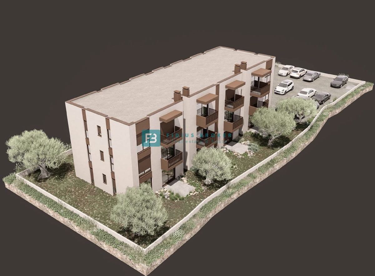 VODICE, novi projekt, 2. kat, 2 spavaće sobe, 2 parkinga, pogled na more