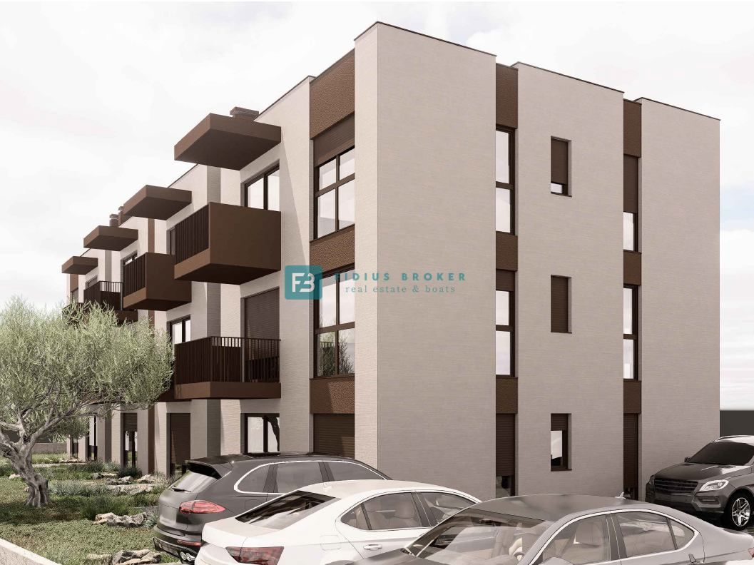 VODICE, novi projekt, 2. kat, 2 spavaće sobe, 2 parkinga, pogled na more