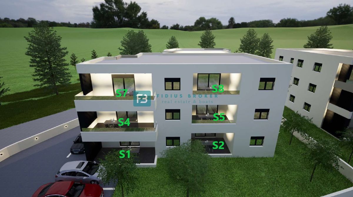 VODICE, novogradnja, 1. nadstropje, moderno stanovanje, terasa 14,26 m²