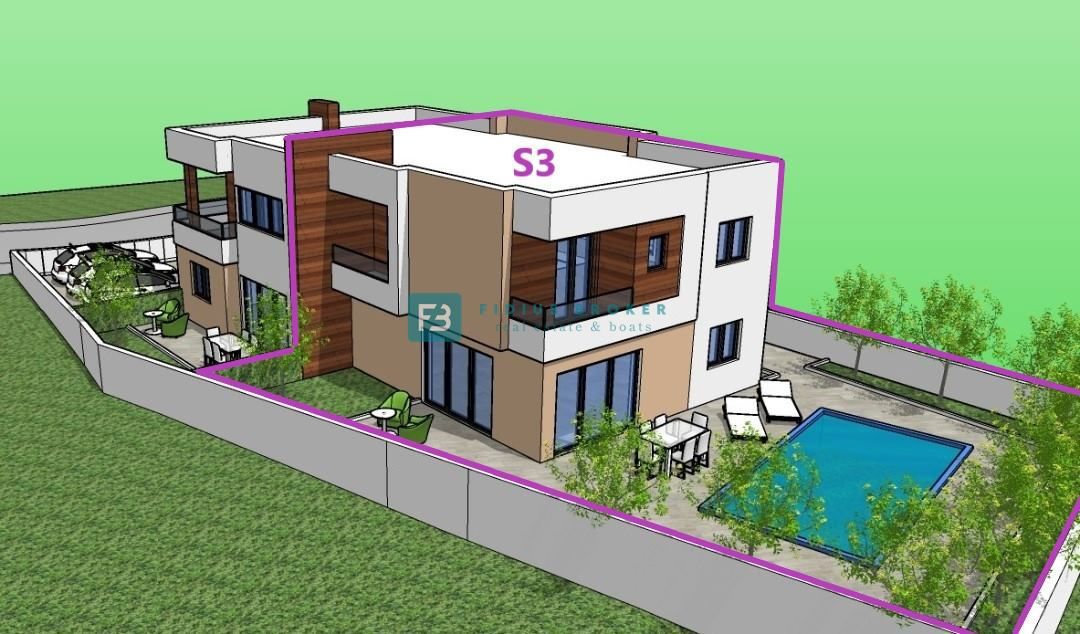 VODICE, new, two-storey apartment, swimming pool, yard 188 m2, 4 bedrooms