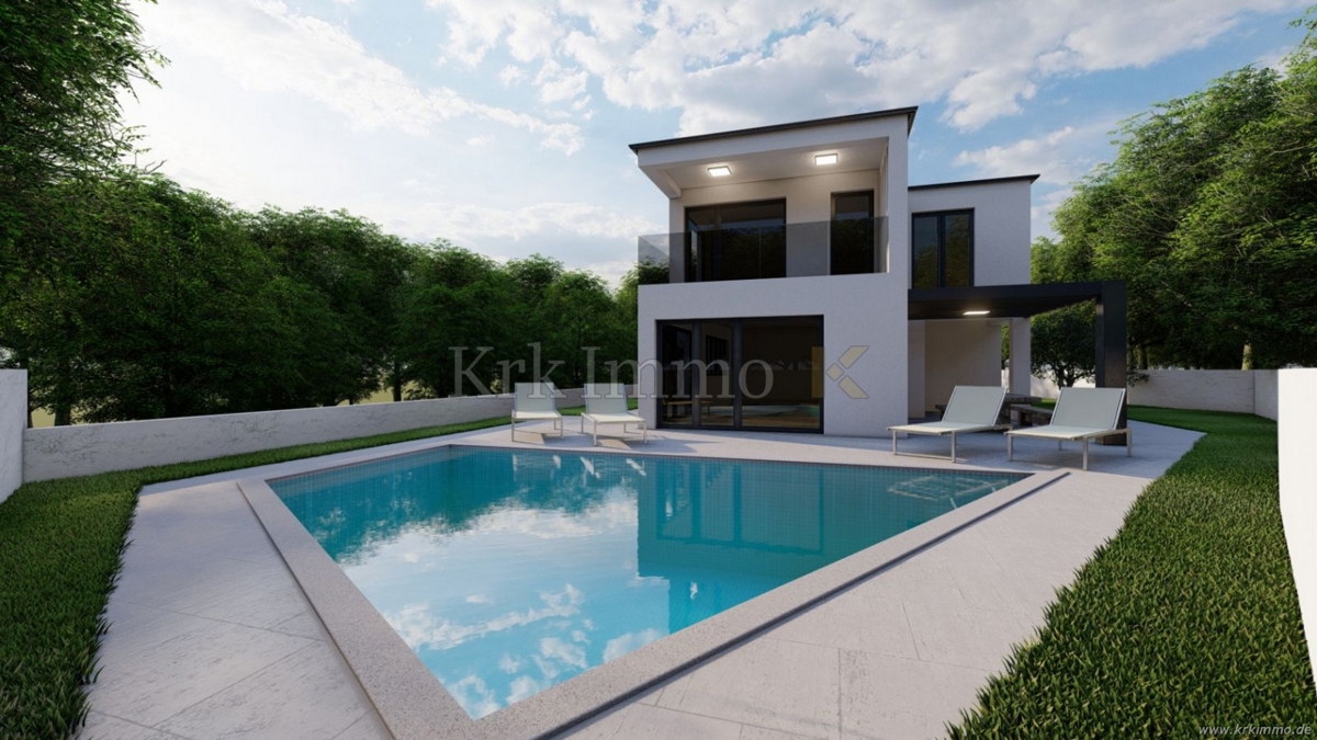 Neubau in Malinska: Villa mit Pool und Meerblick – 2