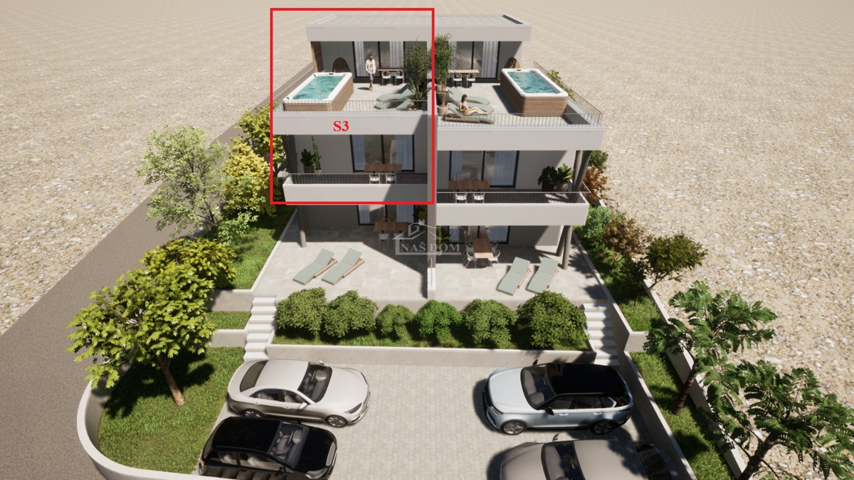 Vodice- NOVOGRADNJA- S3 dvoetažni stan s pogledom na more