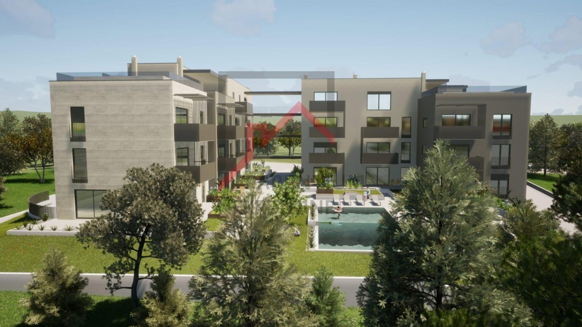 Istra, območje Poreča – Novozgrajeno stanovanje z bazenom | 49 m² | Dvigalo | 2 parkirni mesti | Blizu morja