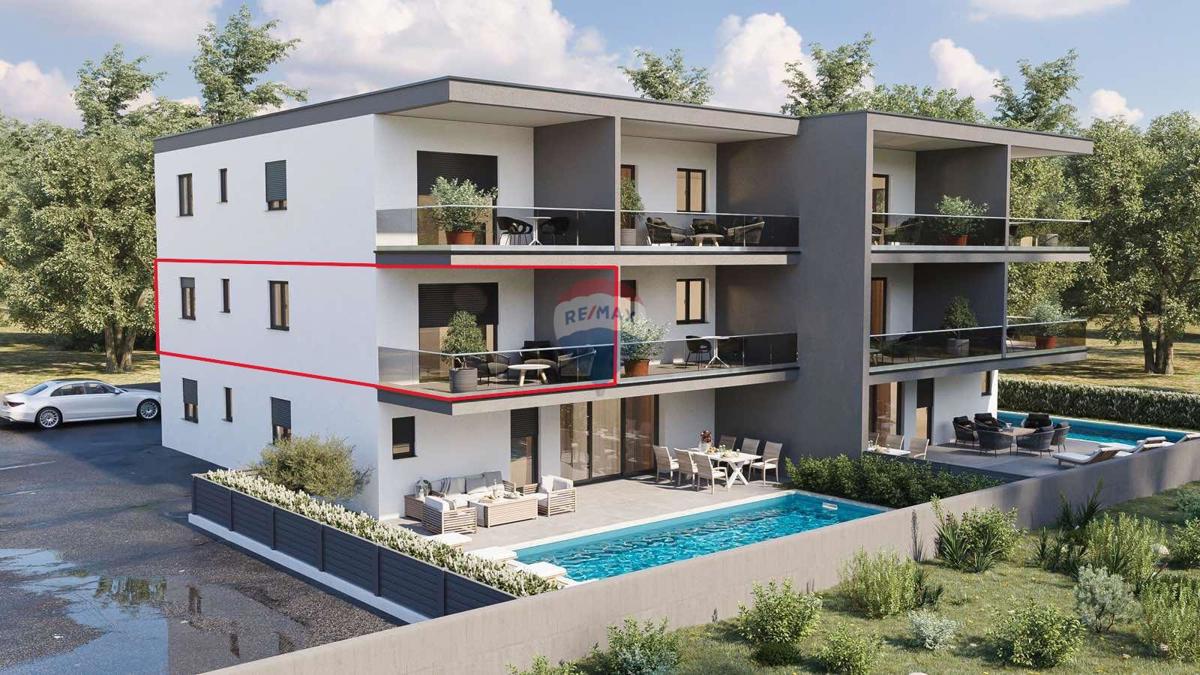 Istra, Novigrad – dvosobno stanovanje v prvem nadstropju s pogledom na morje