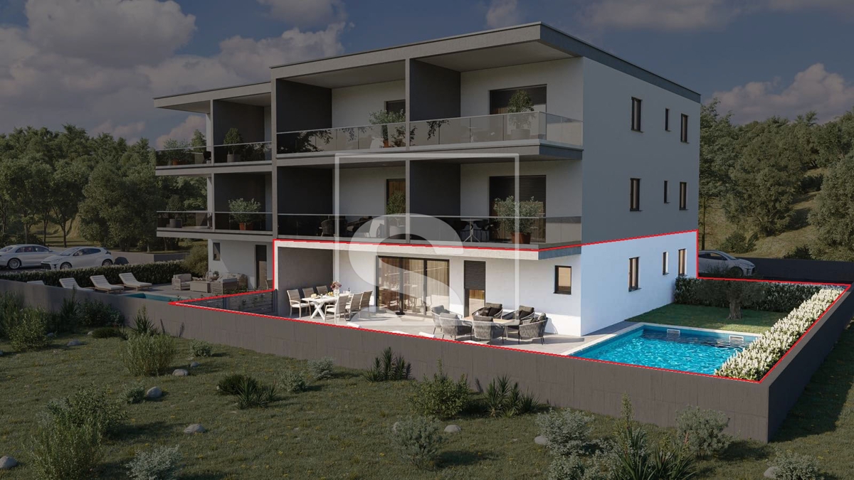 3soban stan, prizemlje s bazenom, novogradnja - Novigrad